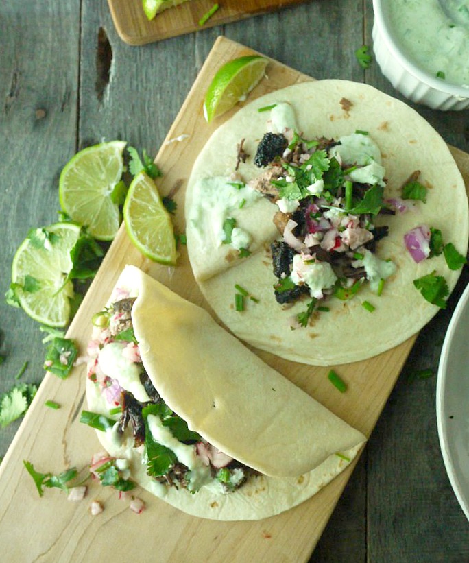 beer braised lamb tacos with chive tzatziki 13