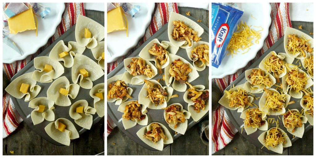 Cheesy Chipotle Chicken Taco Cups with Red Pepper-Gaucamole collage
