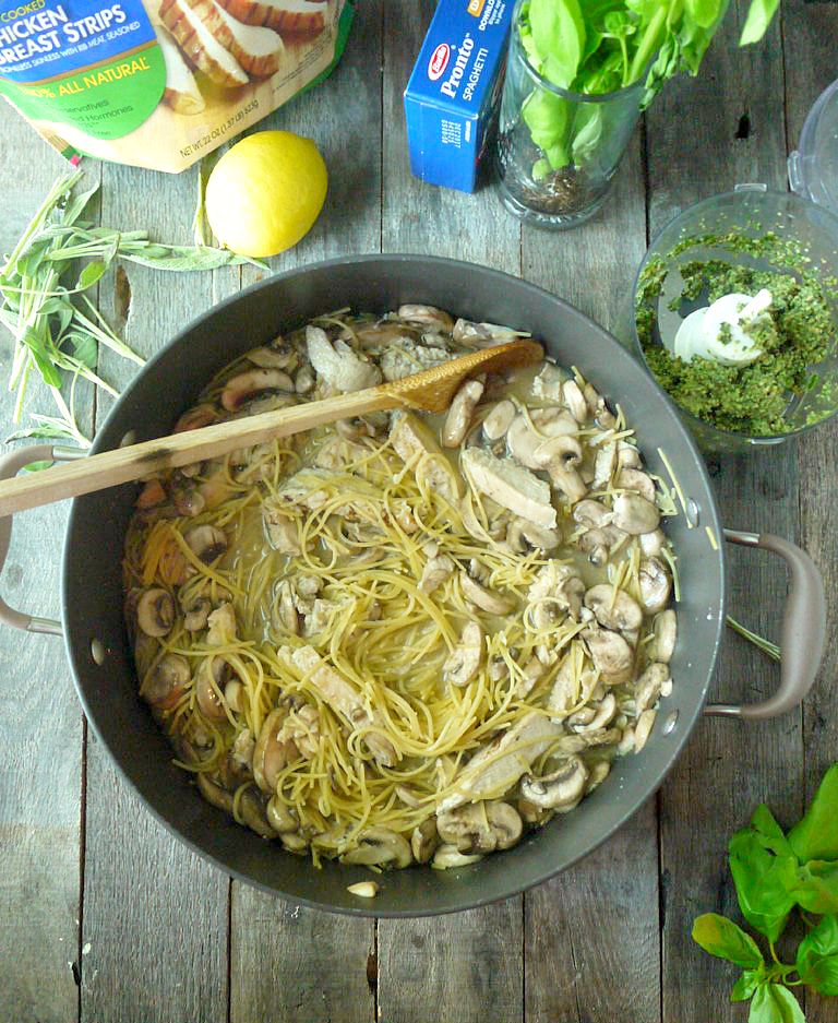 One Pot Chicken and Mushroom Pasta with Sage Pesto 4 adjusted