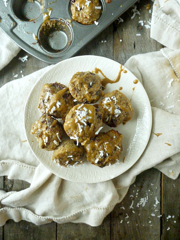 Paleo Chocolate Banana Bread Bites with Orange-Coconut Glaze