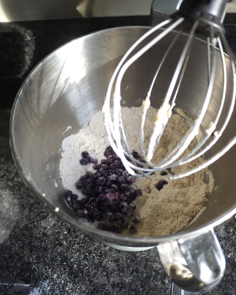 mixing blueberries
